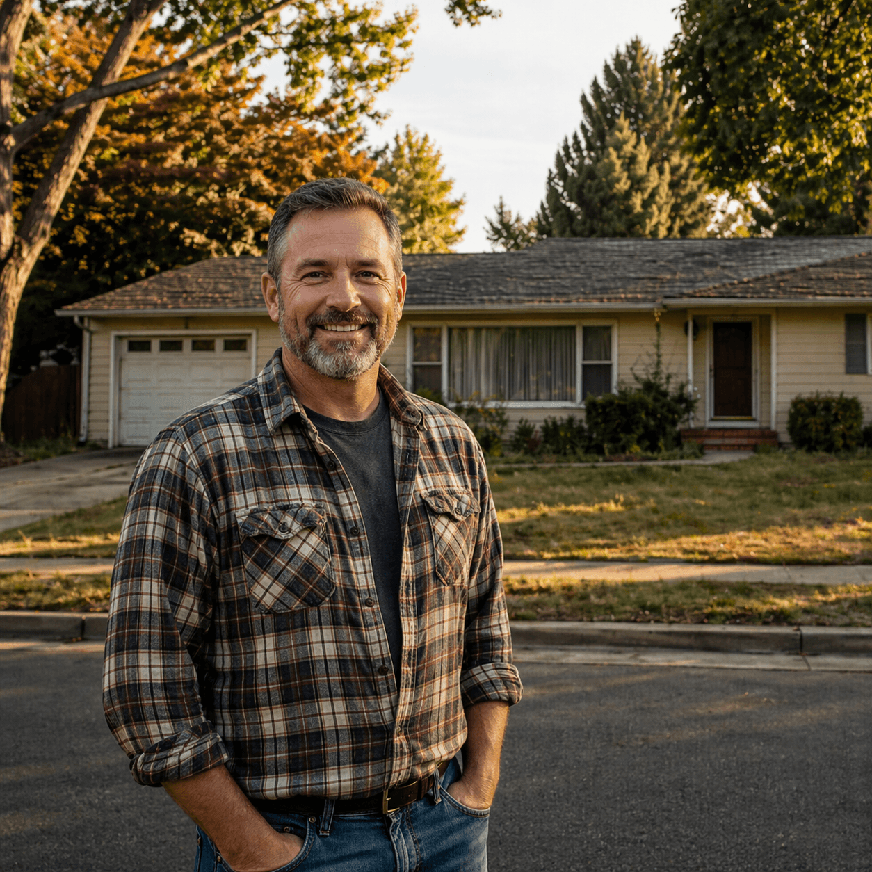 A homeowner standing outside the ranch home he just sold to Honest Offer